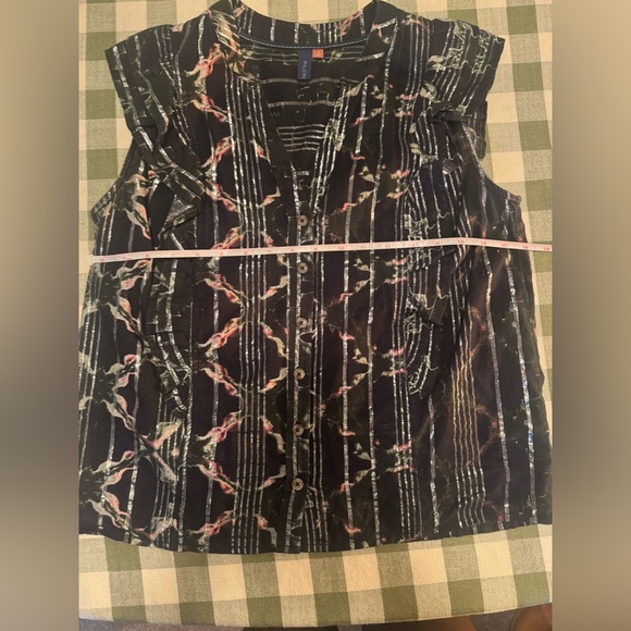 Anthropologie Pilcro Black Floral Motif w/ Silver metallic threading + Ruffles - Picture 15 of 15